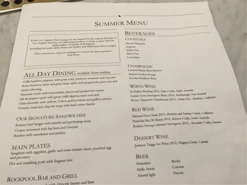 AIRPORT LOUNGE MENU